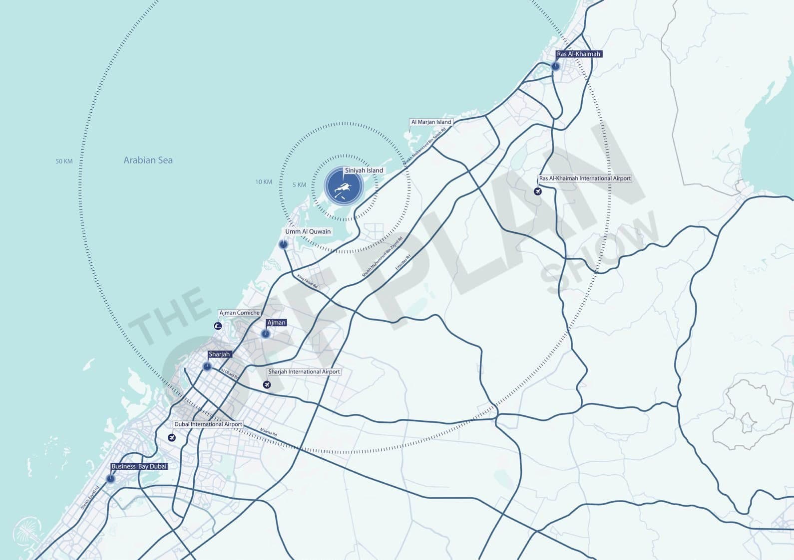 Map showing where Sobha Siniya Island is