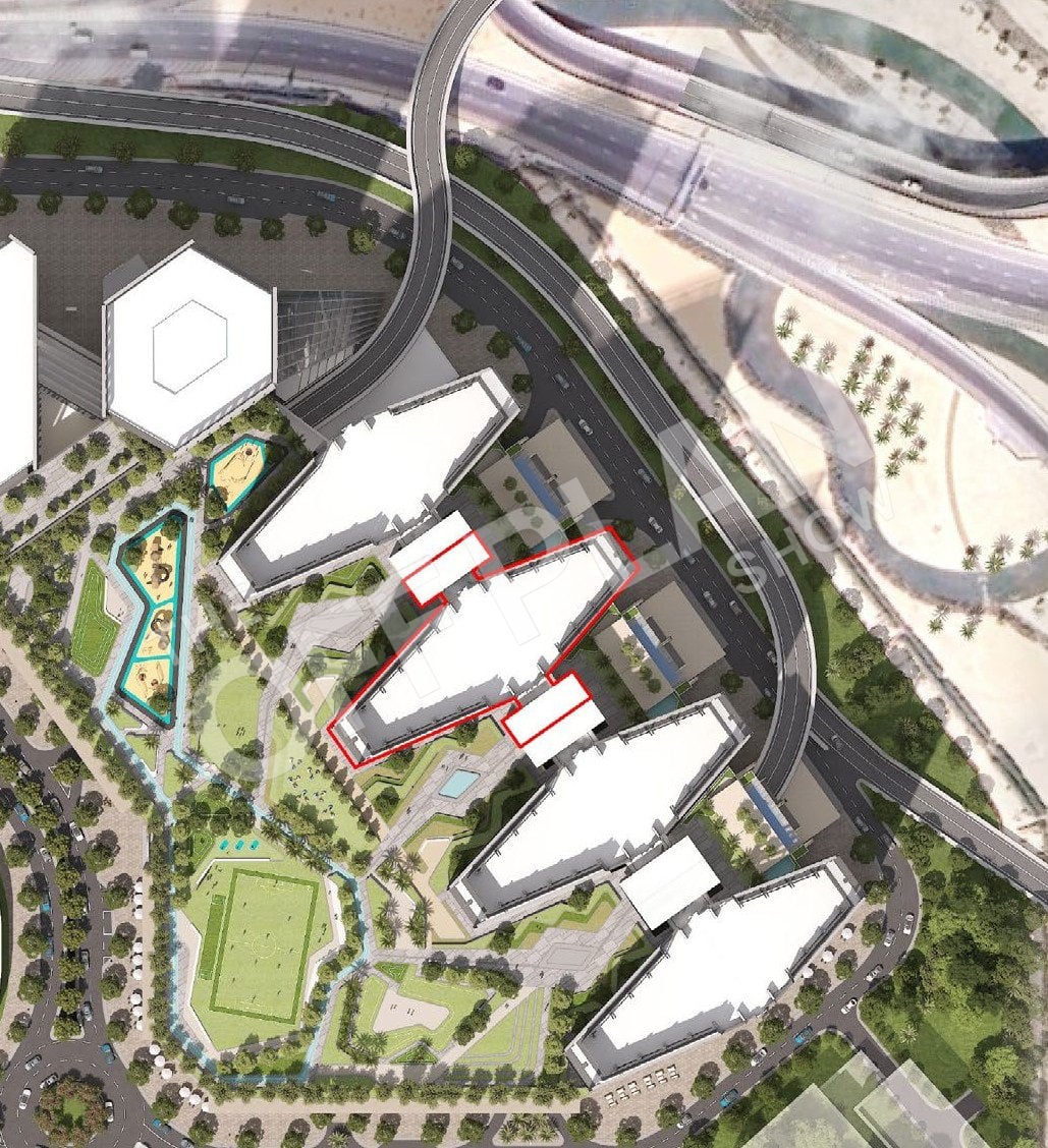 Sobha Central site plan with The Eden outlined in red, second in the row of towers