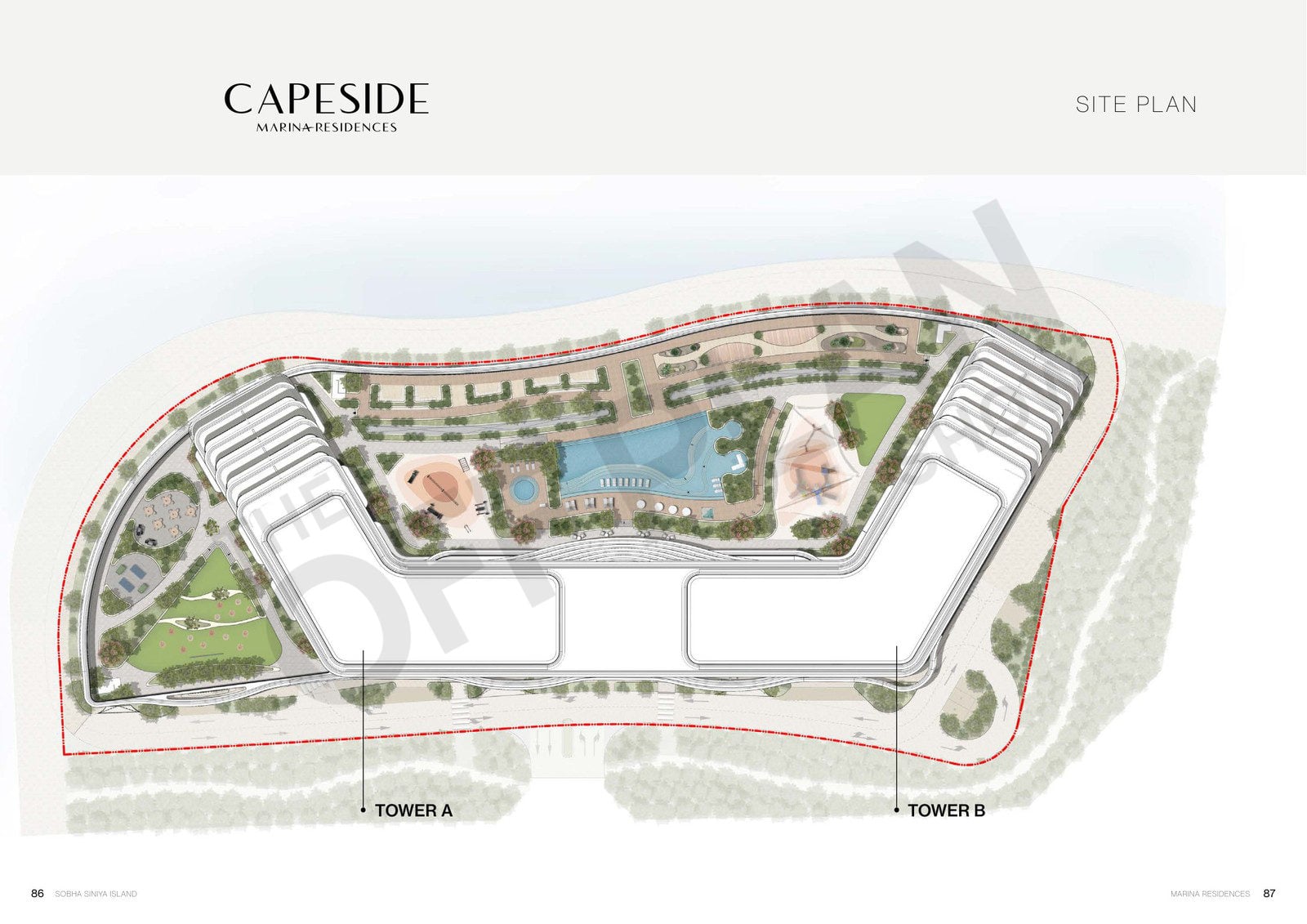 Capeside Marina Residences site plan with towers A and B
