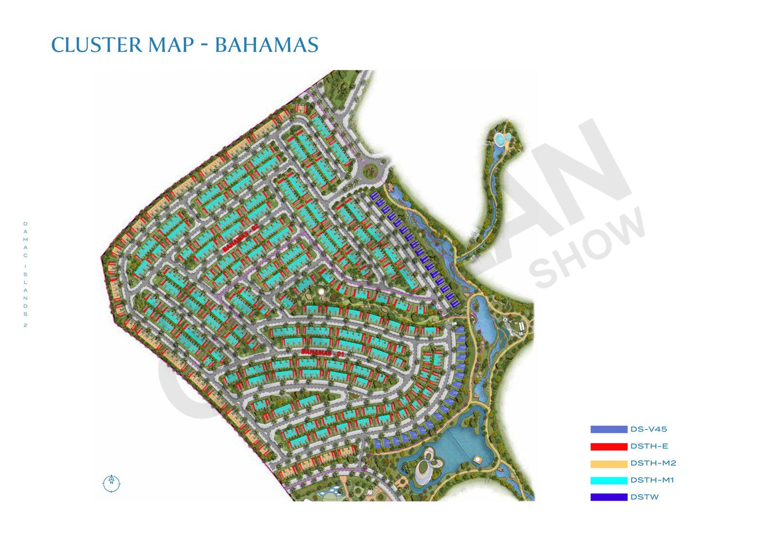 DAMAC Islands 2 Bahamas cluster map with a colour key for villa and townhouse types