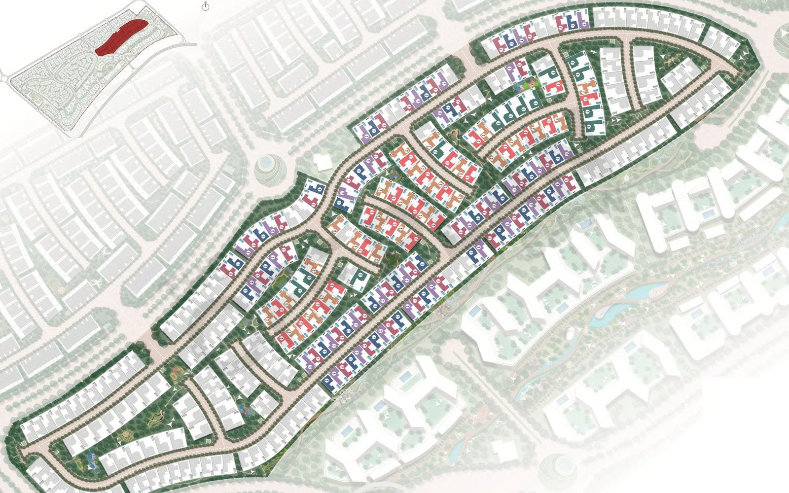 The Grove cluster plan from Sobha's brochure, estate villa plots coloured by type